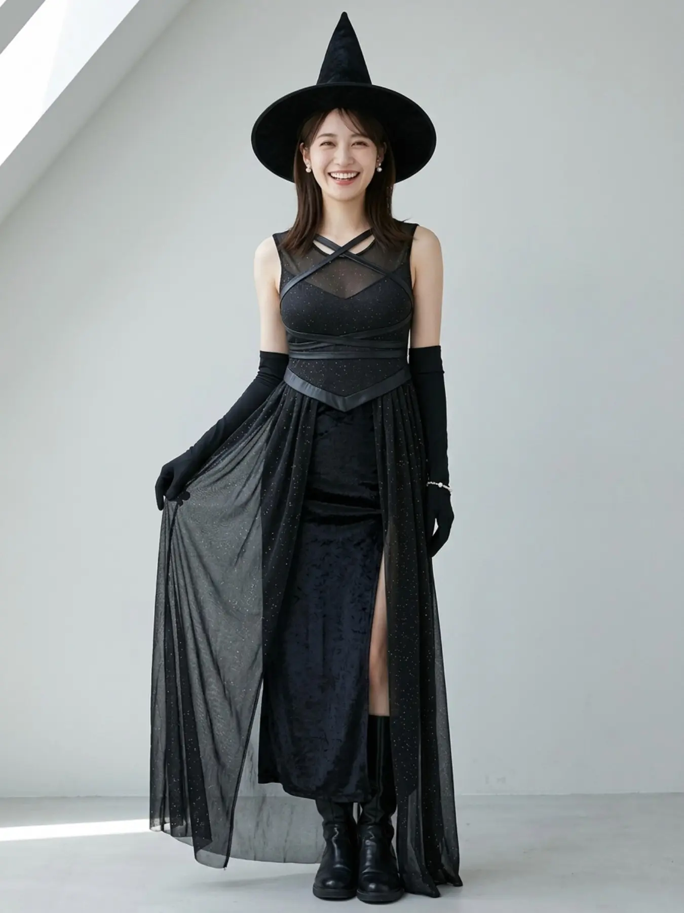 Halloween Witch Costume for Adults, Long Loose-Fitting Print Dress, Unlined Stage Wear, All Seasons