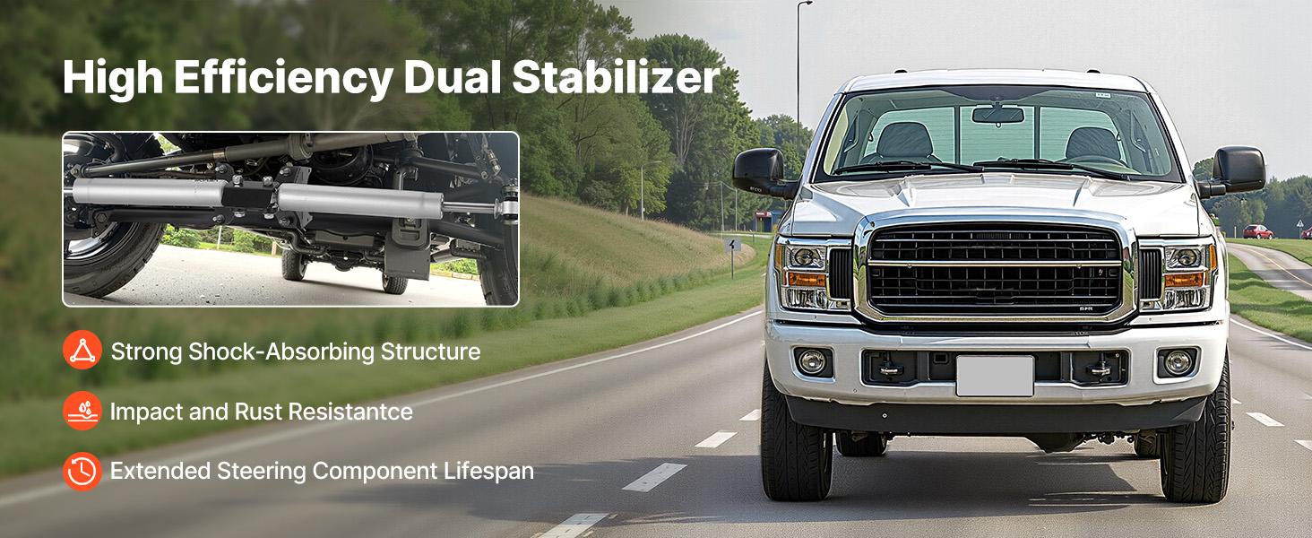 VEVOR Dual Steering Stabilizer, for 2005-2024 Ford F-250/F-350 Super Duty 4WD, Dual Steering Stabilizer Kit Fits with 2 Inches of Suspension Lift or Higher, Enhanced Control and Reduced Vibration