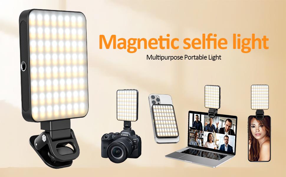 Magnetic Selfie Light, LED Fill Light, 128 LED Portable Light with 3 Light Modes, 2000mAh Rechargeable Video Light for Phone, Camera, Laptop, iPad, Light for Phone for Selfie, Video Conference Photography Lighting Kit