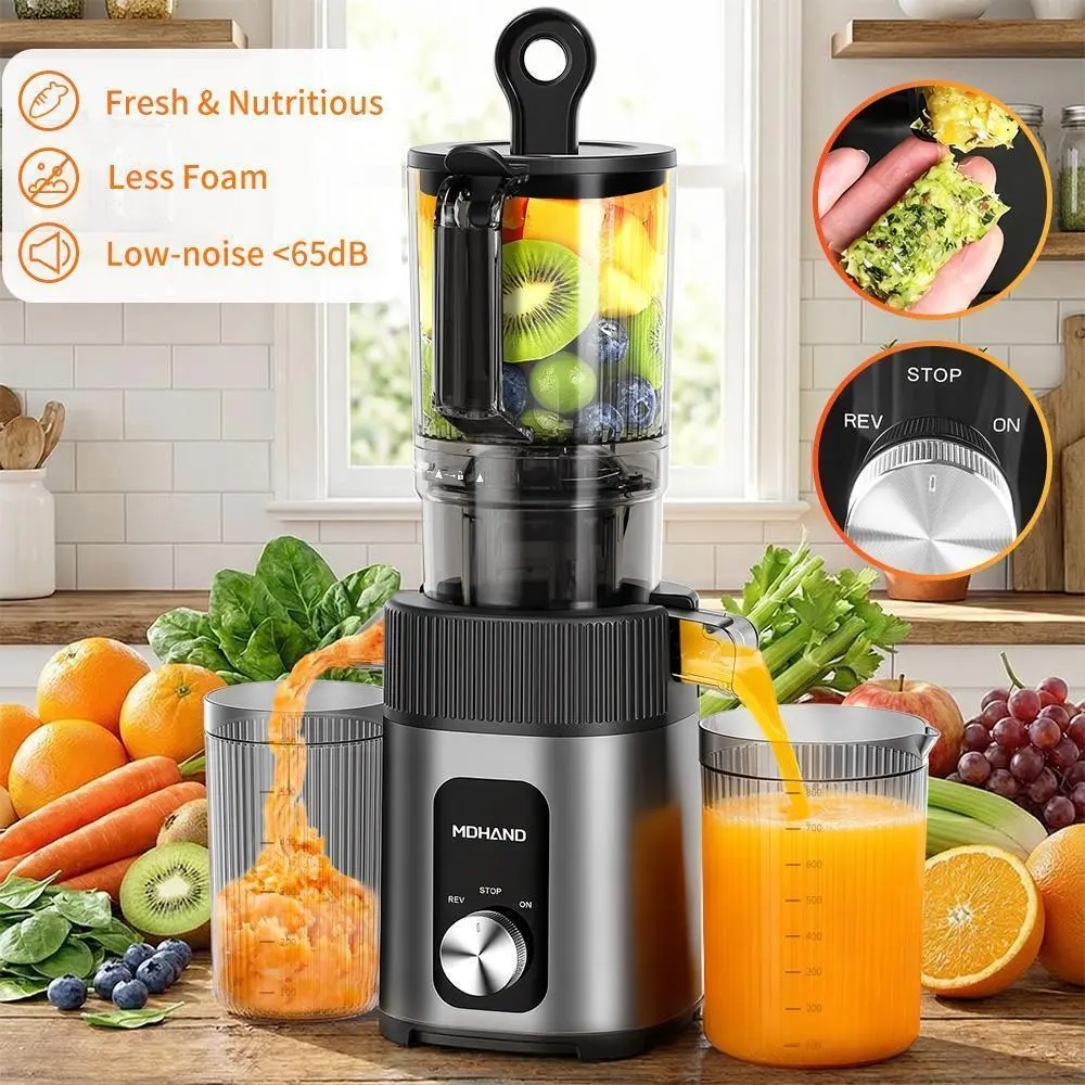 【BackToSchool】Cold Press Juicer - Juicer Machines, 200W Juicer with 112mm Large Feed Chute, 60 RPM, Reverse Function, Easy to Clean, Stainless Steel Housing
