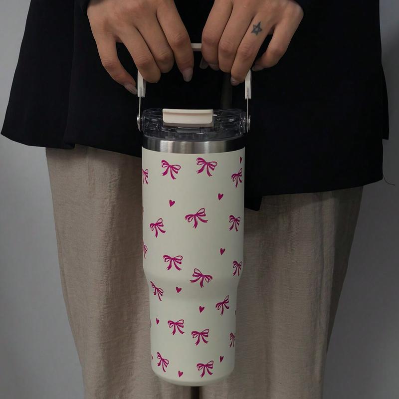 Butterfly & Heart Pattern Vacuum Flask, Large Capacity Water Bottle with Straw & Handle, Summer Cool Bottle Drinking Cup for Home Office School Outdoor, Drinkware #TOP PICKS