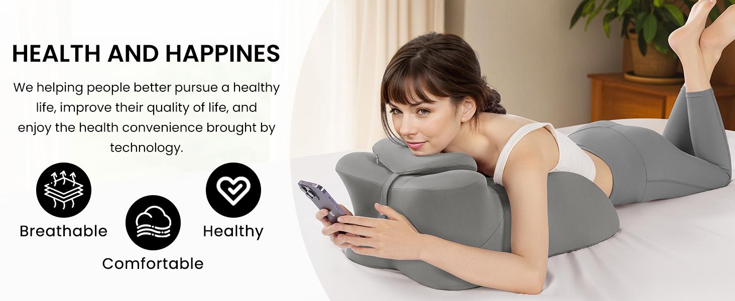 Sonoro Kate Posture Relief Memory Foam Hug Pillow - Supports Back, Neck & Side Sleepers (All Sleeping Positions）Adapts To Your Body For Pain-Double Grey