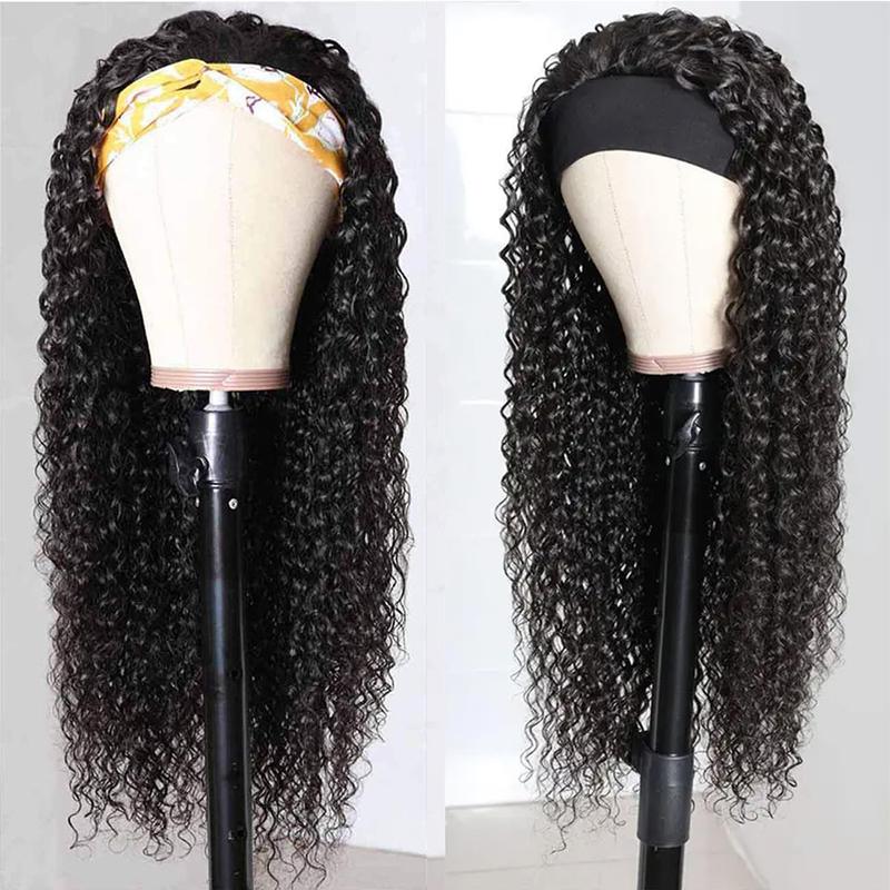 Bling Hair Headband Wig Deep Wave Human Hair For Women Glueless Short Curly Wig Full Machine Made Non Lace Glueless Brazilian Remy Hair