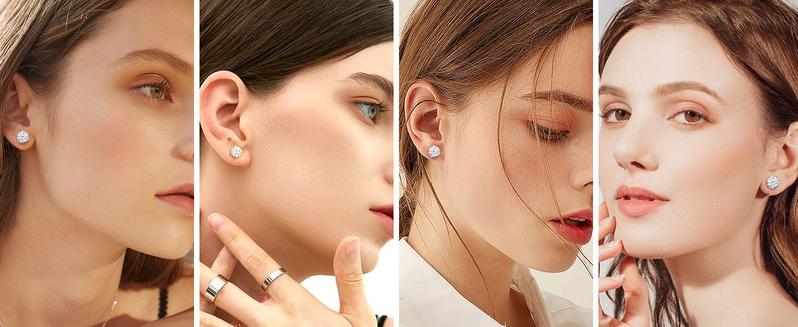 Moissanite Stud Snowflake Earrings 925 Sterling Silver 0.6ct/1ct/2ct/4ct Synthetic Moissanite VVS1 D Color Perfect Birthday Mother’s Day Gift for Men Women