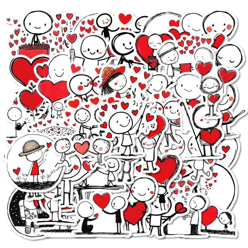 100pcs Heart Character Romantic Theme Sticker Set, Valentine's Day Heart Cartoon Decorative Stickers, Creative Self-Adhesive Wall Art, Wall Decal