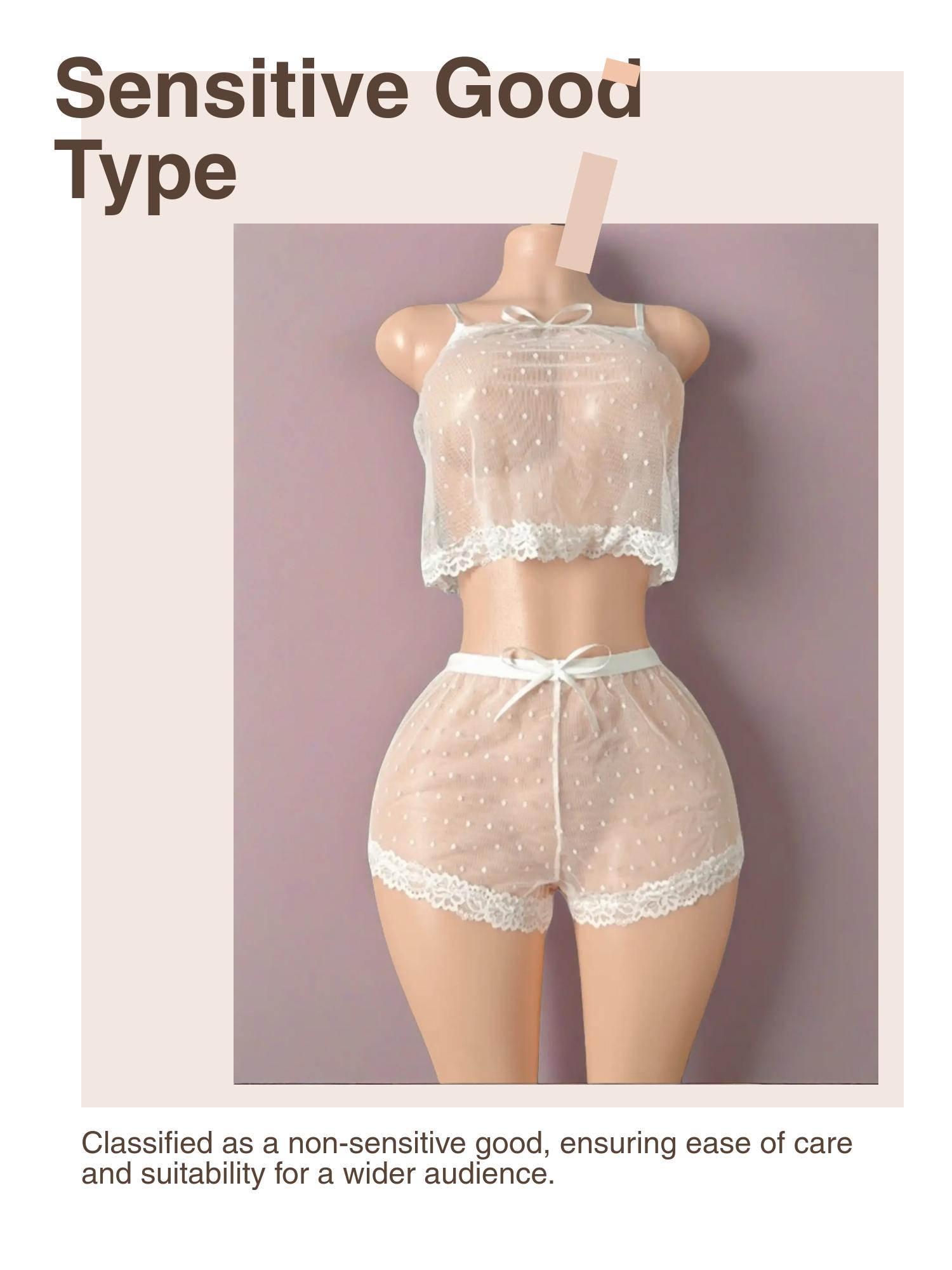 Women's Sexy Lingerie Set, Polka Dot Mesh Sleepwear, Inner Layer, Fitted Design, All Seasons Wear, Plain Pattern