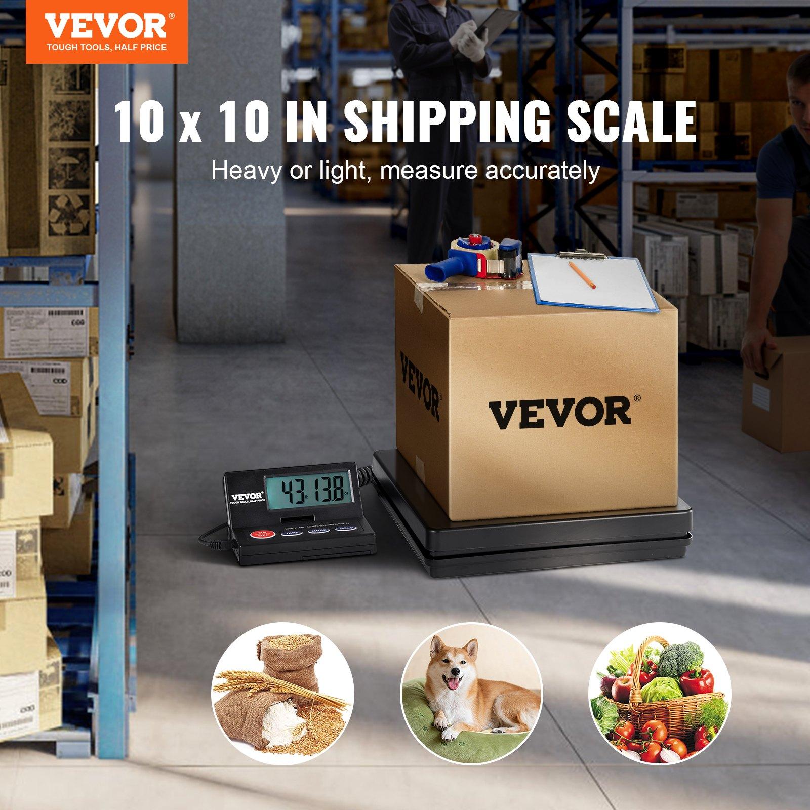 VEVOR Digital Shipping Scale, 110 lbsx 0.07 oz. Heavy Duty Postal Scale with Timer, Tare, Hold Function, 90 Foldable LCD Screen Package Scale for Laggage, Home, Post Office, AC/DC Powered, FCC Liste, Abs Plastic, Foldable Screen