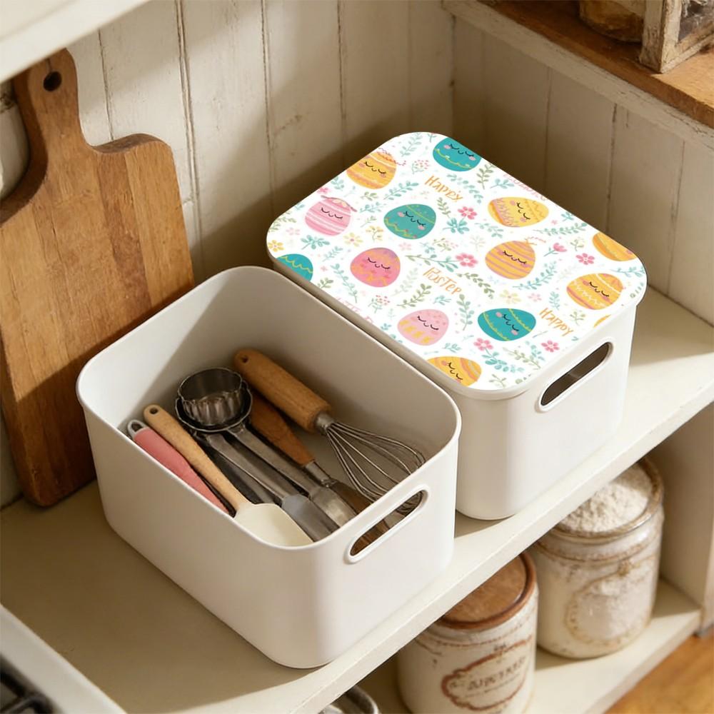Plastic Storage Box with Lid, Spring Design, Beautiful Print Pattern, Party Desktop Organizer, Living Room Snack Holder