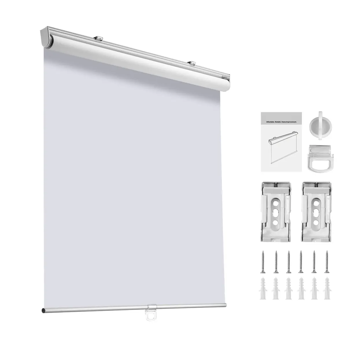 Cordless Roller Shades, 34 x 72 in, Pull Down Blackout Blinds for Windows Room Darkening, Thermal Insulated, Easy to Install, Blackout Roller Shades for Bedroom, Bathroom, Home, Office, White On-Site