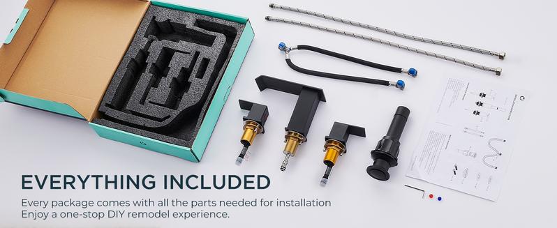 FORIOUS Bathroom Faucets 3 Hole Black Gold Brushed Nickel - 8 Inch Widespread Bathroom Sink Faucet Waterfall Spout with Pop Up Drain and Water Supply, Suitable for Vanity RV Commercial Lavatory Restroom