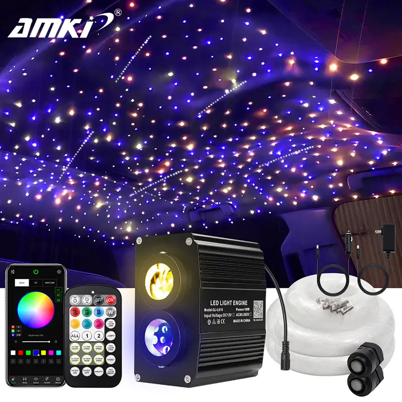 18W Dual Port Twinkle Starlight Headliner Kit RGBW APP Fiber Optic Star Ceiling Light Kit for Car Starry Sky Ambient Light