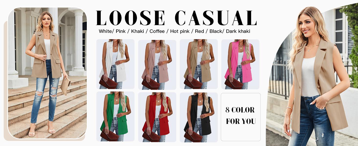 Cicy Bell Women's Sleeveless Blazer Vest Casual Open Front Single Button Summer Jacket with Pockets