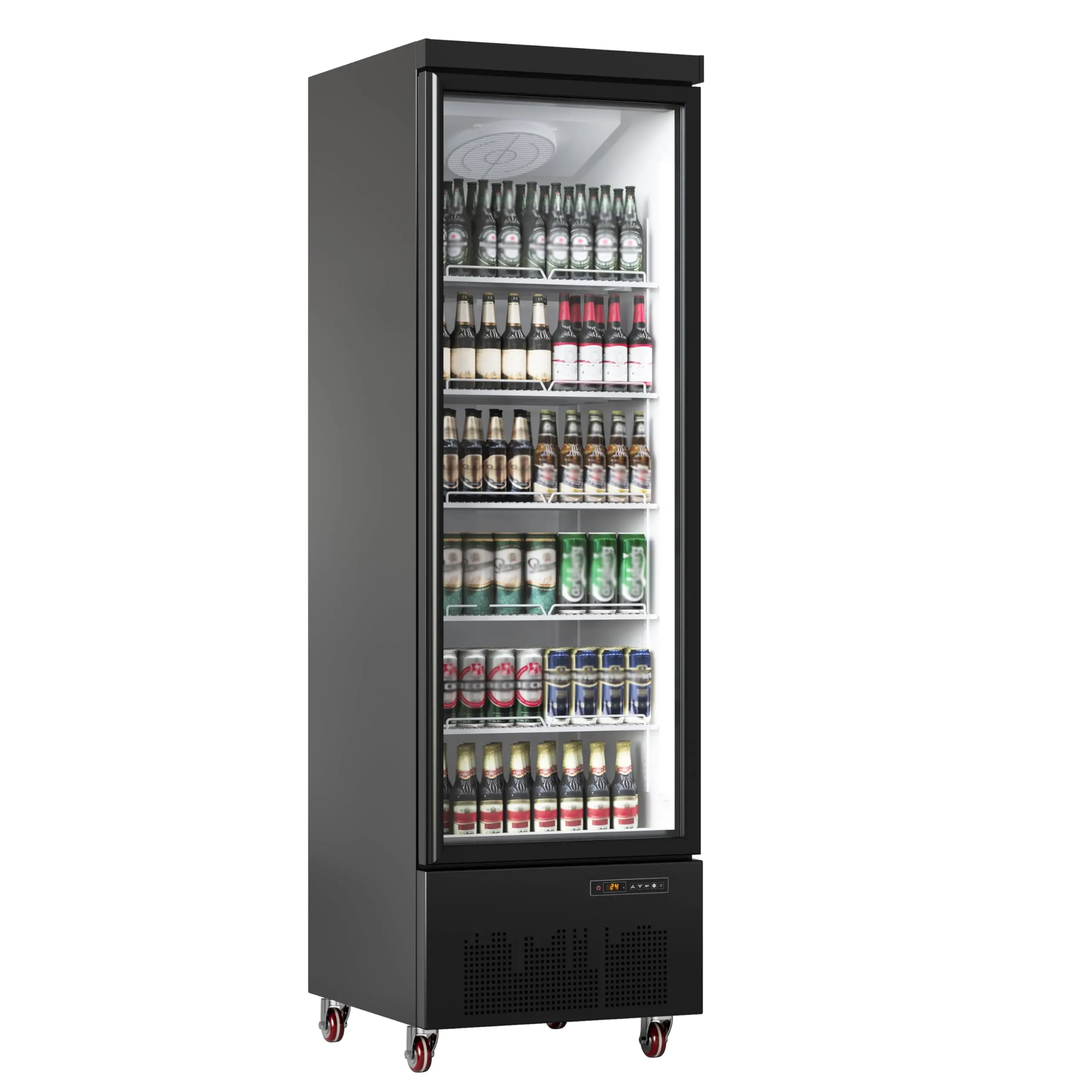 13.4 Cu.Ft Commercial Refrigerator, LED Display Merchandiser Fridge with Glass Door for Restaurants, 5 Adjustable Shelves, Black Upright Cooler for Shop, Cafe, Baker