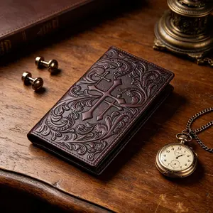 Floral Embossed Genuine Leather Wallet Men Western Full Grain Slim Long Bifold Checkbook Credit Card Holder With Multi Card Slots, Ideal Gift For Men