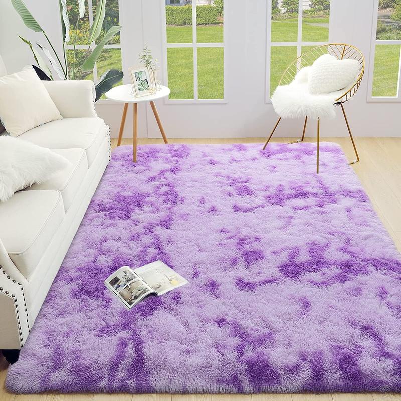 Purple Shag Rug 5x8, Tie Dye Fluffy Plush Area Rug for Bedroom, Soft Living Room Rug, Kids Room Carpets, Modern Home Decor-S
