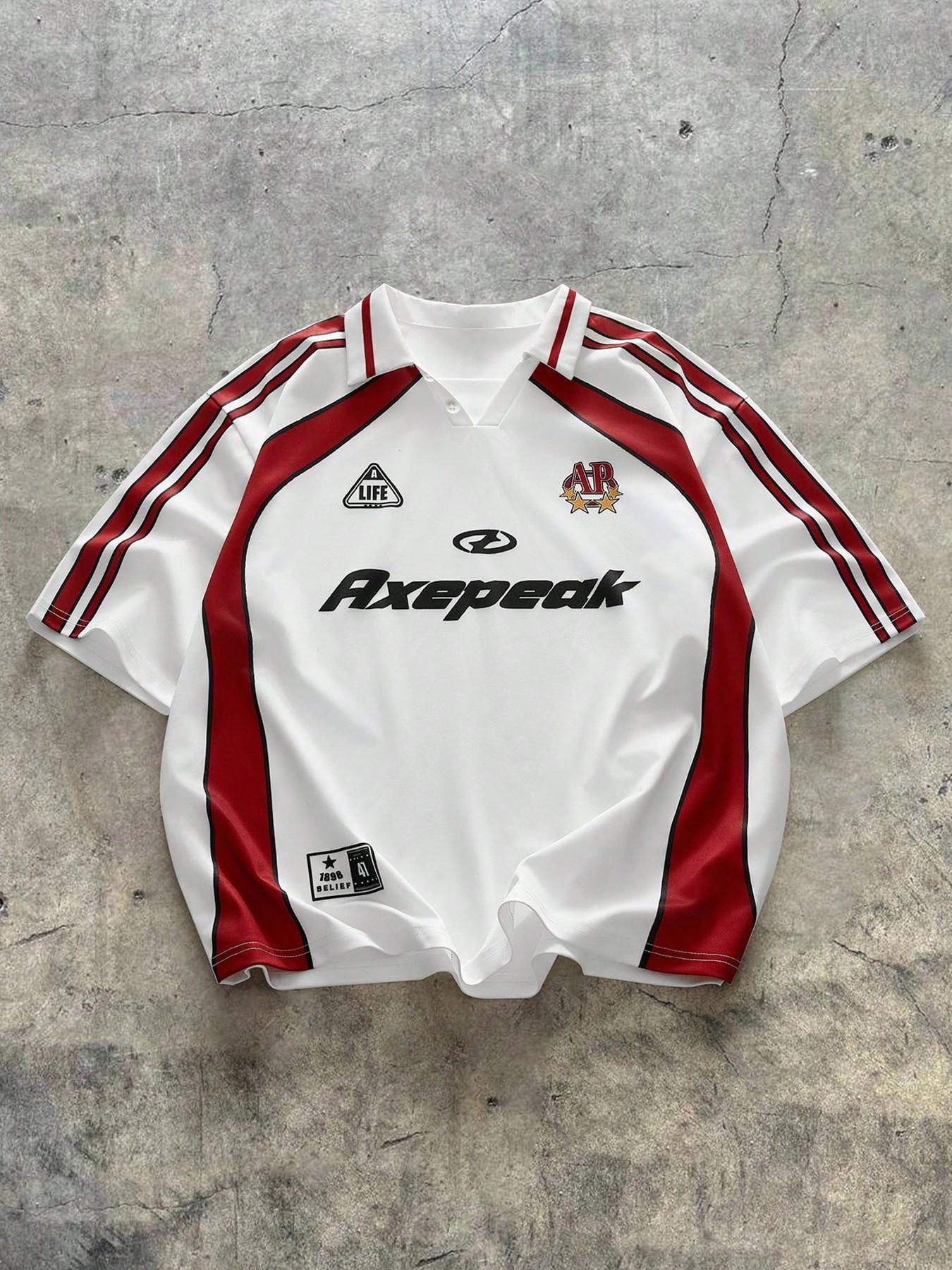 90s Retro White Red Striped Oversized Soccer Jersey, Y2K Vintage Streetwear Football Shirt, Harajuku Hip Hop Casual Polo Top, TikTok Viral Throwback Athletic Tee