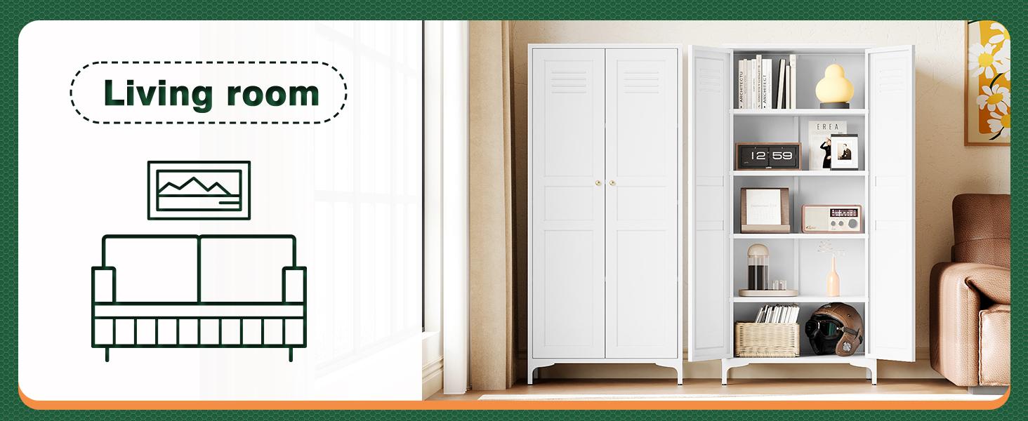 Letaya White Storage Cabinet with Feets-Metal Home Kitchen Pantry Cabinets with Doors and Adjustable Shelves,Organization Locker for Cupboard/Bedroom/Dining/Living/Bathroom/Office/Garage Room