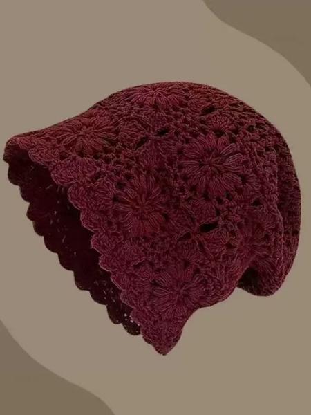Women's Handmade Knitted Bucket Hat, Floral Design, Casual Loose-Fit, Perfect for Fall & Winter, Daily Wear Street Fashion