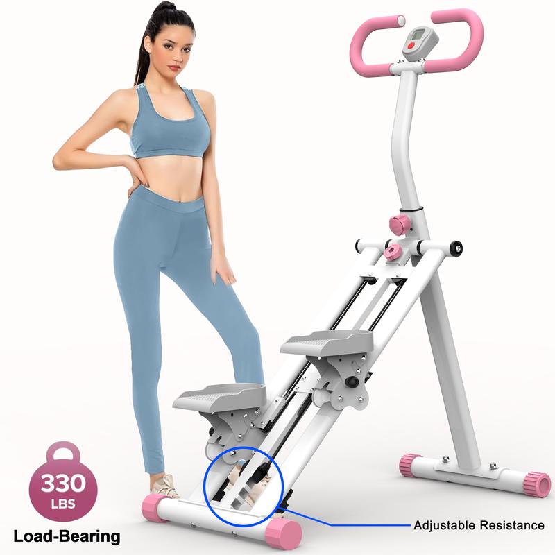 【KINMAC】330lbs Stair Stepper Climber Machine with Adjustable Resistance & Handlebar - Upgrade Vertical Climber Workout Machine for Full-Body Exercise Climber Fitness Equipment with Stable Frame-Pink