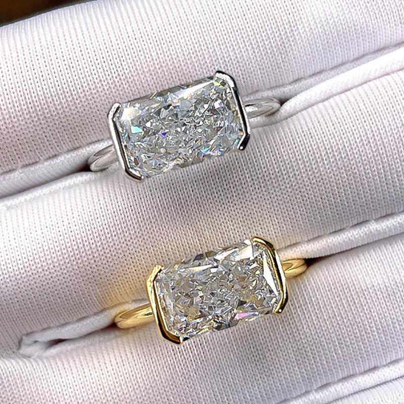 (SR050) S925 Sterling Silver Radiant Rectangle Rings (4ct) Ice Flower Radiance 5A Cubic Zirconia Engagement Rings  Stylish and Versatile , Elegant Charm, Perfect for Women’s Daily Wear and Gifts