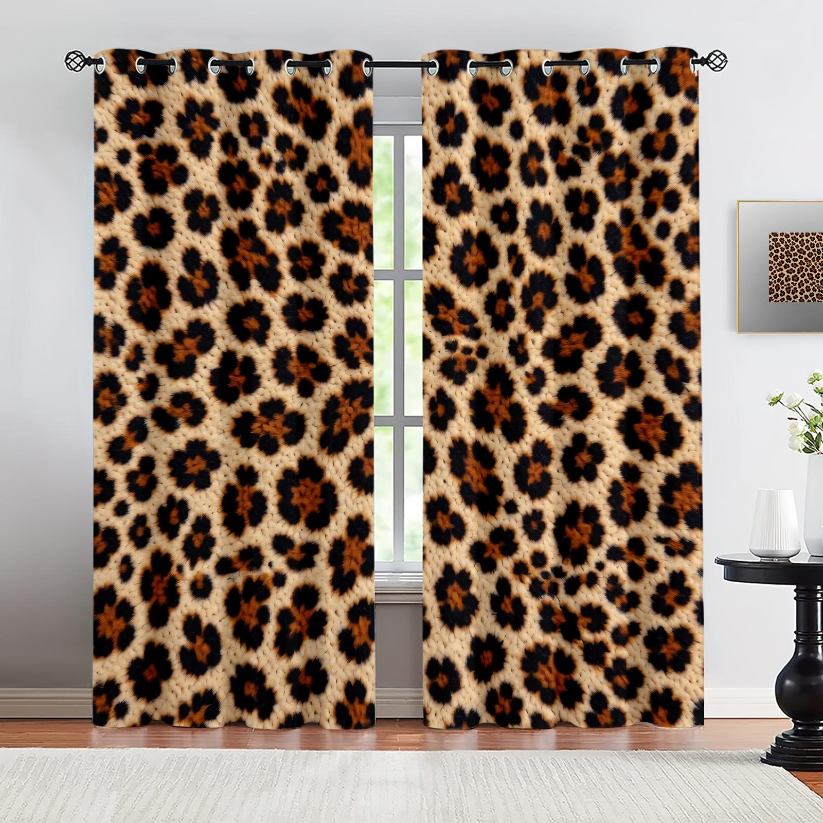 2Pcs Gradient Colorful Leopard Print Curtains, Fashion Atmosphere Design, Breathable Shading Fade Resistant, Perfect for Youth Home Bedroom