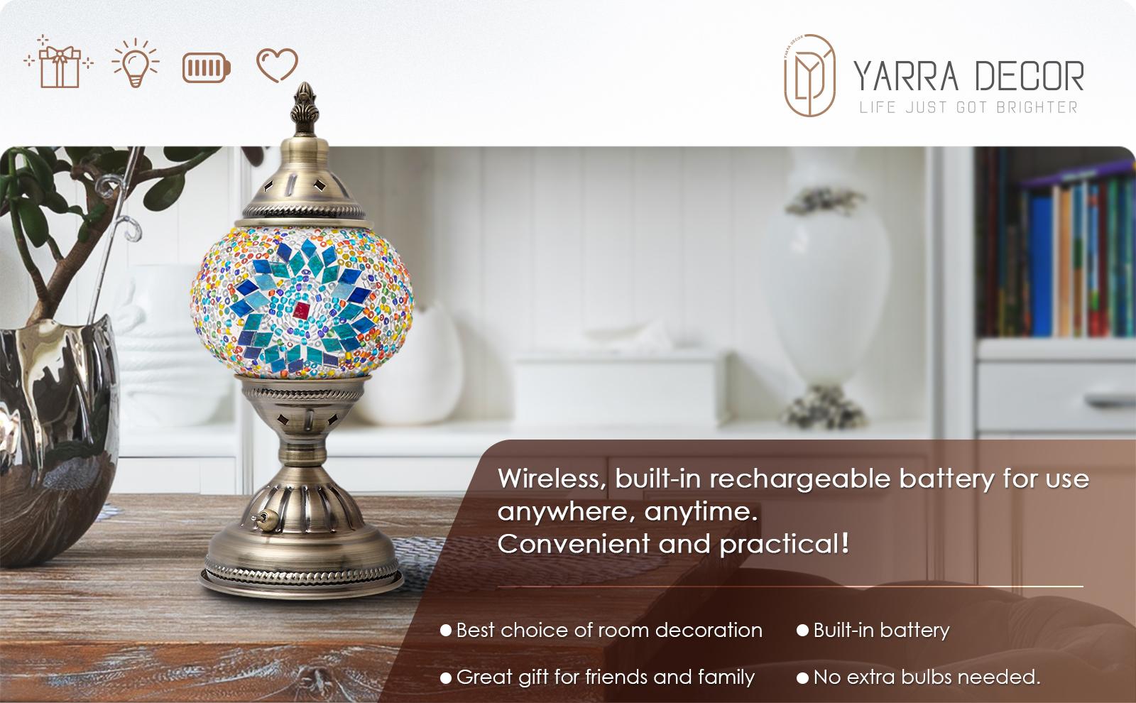 Yarra-Decor Handmade Turkish Moroccan Lamp - Tiffany Mosaic Glass with Bronze Base, Portable Bedside Lamp, Rechargeable Battery 2000mAh (LED Bulb Included) Lighting Christmas gifts Valentine's Day gifts Yarra-Decor Handmade Turkish Moroccan Lamp - Tiffany Mosaic Glass with Bronze Base, Portable Bedside Lamp, Rechargeable Battery 2000mAh (LED Bulb Included) Lighting Christmas gifts Valentine's Day gifts