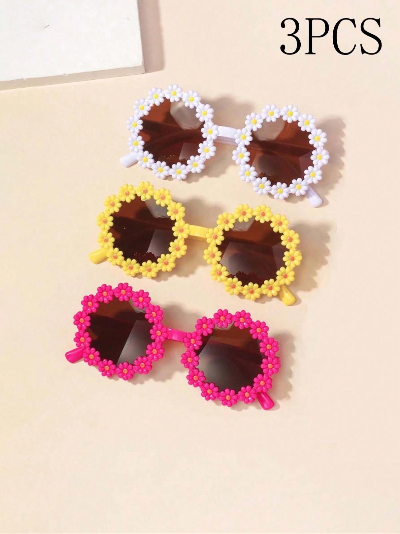 Daisy Shape Kids Fashion Glasses, Unisex Baby Cute Daily Decorative Eyewear, Flower Theme Party Accessory, 6 Pairs/3 Pairs Set
