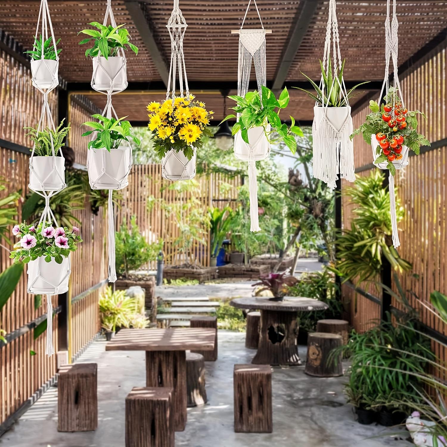 6-Pack Handmade Woven Plant Pot Hangers, Indoor And Outdoor Flower Pot Hanging Baskets, Handmade Woven Plant Hanging Stands, Suitable For Bohemian Home, Patio, And Garden Decoration (Plants And Flower Pots Not Included)