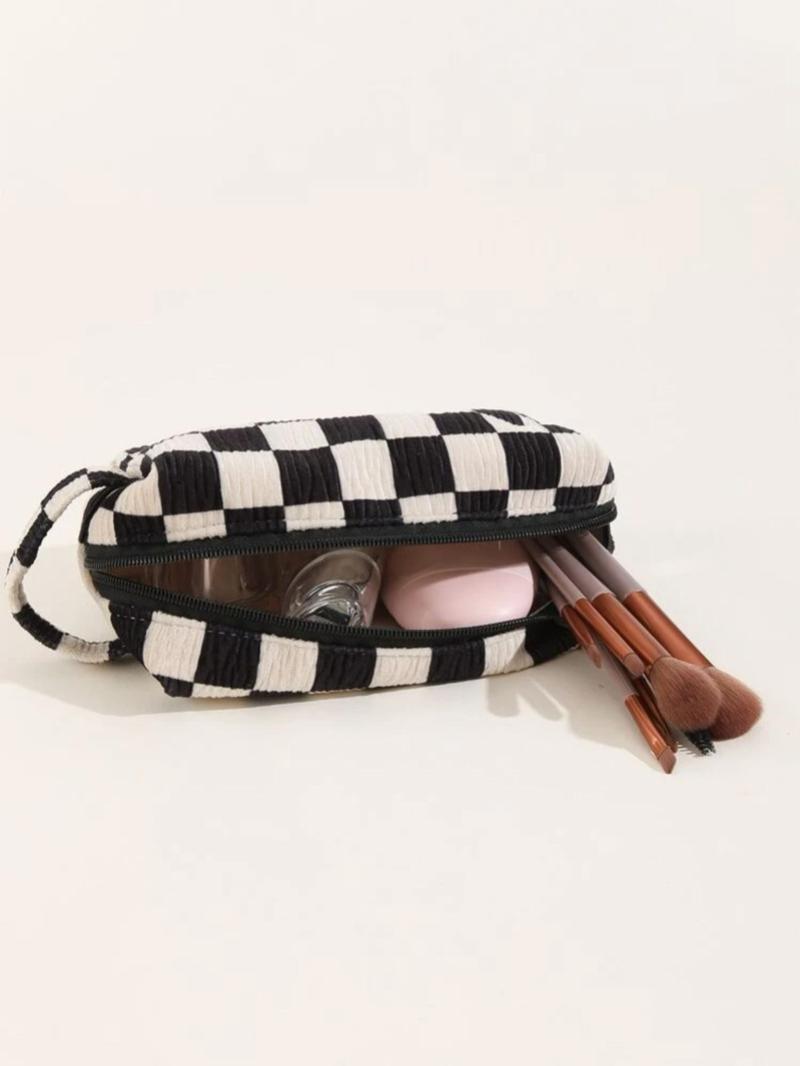 Plaid Pattern Makeup Bag, Casual Zipper Makeup Organizer Pouch, Versatile Cosmetic Storage Bag for Travel & Daily Use