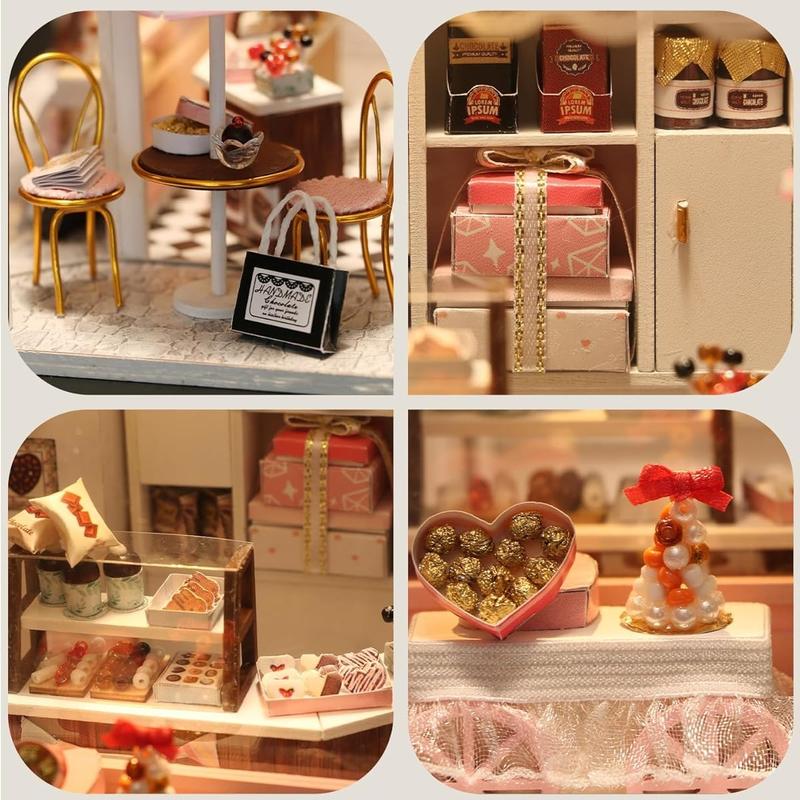 Miniature House Kit, Beginner Mini Toy House, Scale Model Building Craft Set, Ideal Gift for Birthday Easter Christmas, Coffee Shop Theme