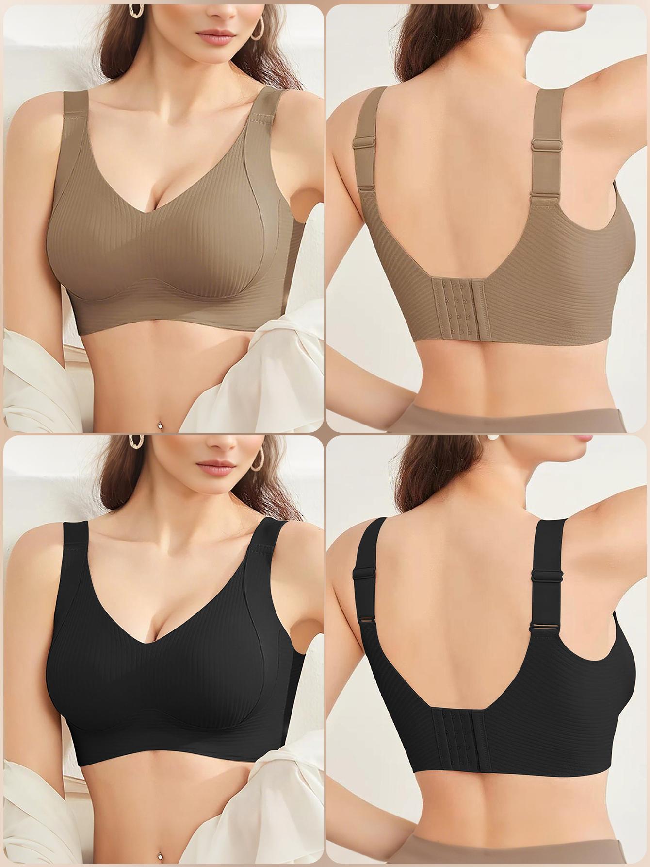 Women's Seamless Bra, No Underwire Comfort, Striped Soft Fabric, Adjustable Shoulder Straps, Medium Support, All Seasons Wear