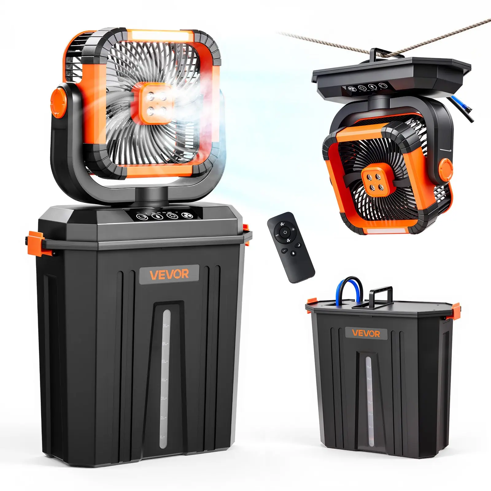 VEVOR Misting Fan, 2400RPM Motor Camping Misting Fan, Mister Cooling Fans with 3.17 gal Water Tank, 20000mAh Battery, 4-Speed Wind 3 Lighting Modes, Water Cooling Fans for Indoor, Outdoor, Patio
