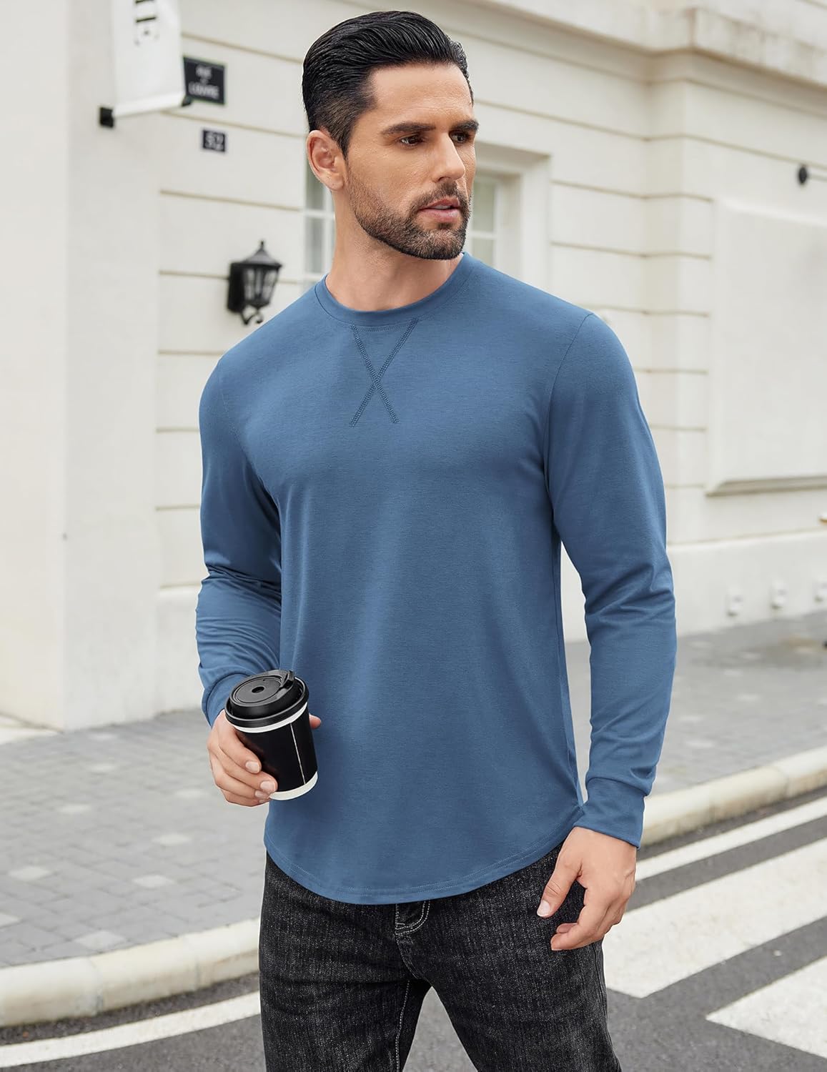 COOFANDY Mens Cotton T-Shirt Crew Neck Long Sleeve Tee Shirts Hipster Hip Hop Longline Casual Tops Gym Muscle Shirts