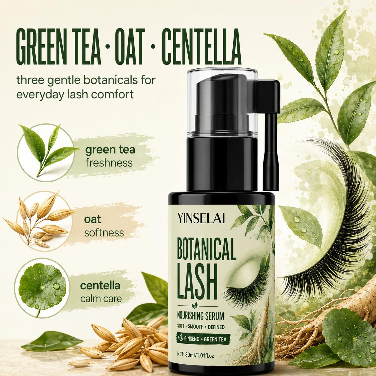 Plant-Based Lash Care Solution, Ginseng Tea Lash Thickening Serum, Nourishes Weak Lashes, Natural Long and Bright Lashes, Longer Looking Lashes, Daily Use