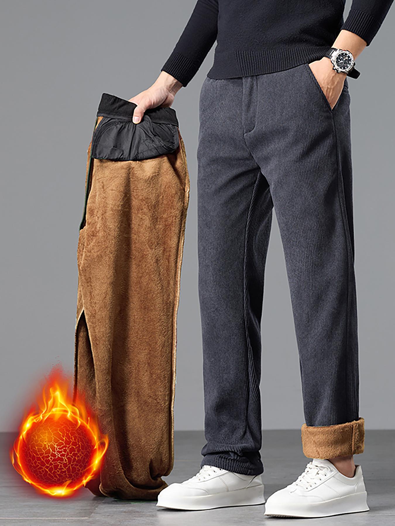 Men's Winter Casual Pants Thickened Fleece Lined Warm Outdoor Business Long Trousers, New Arrival Fall & Winter Fashion Clothing
