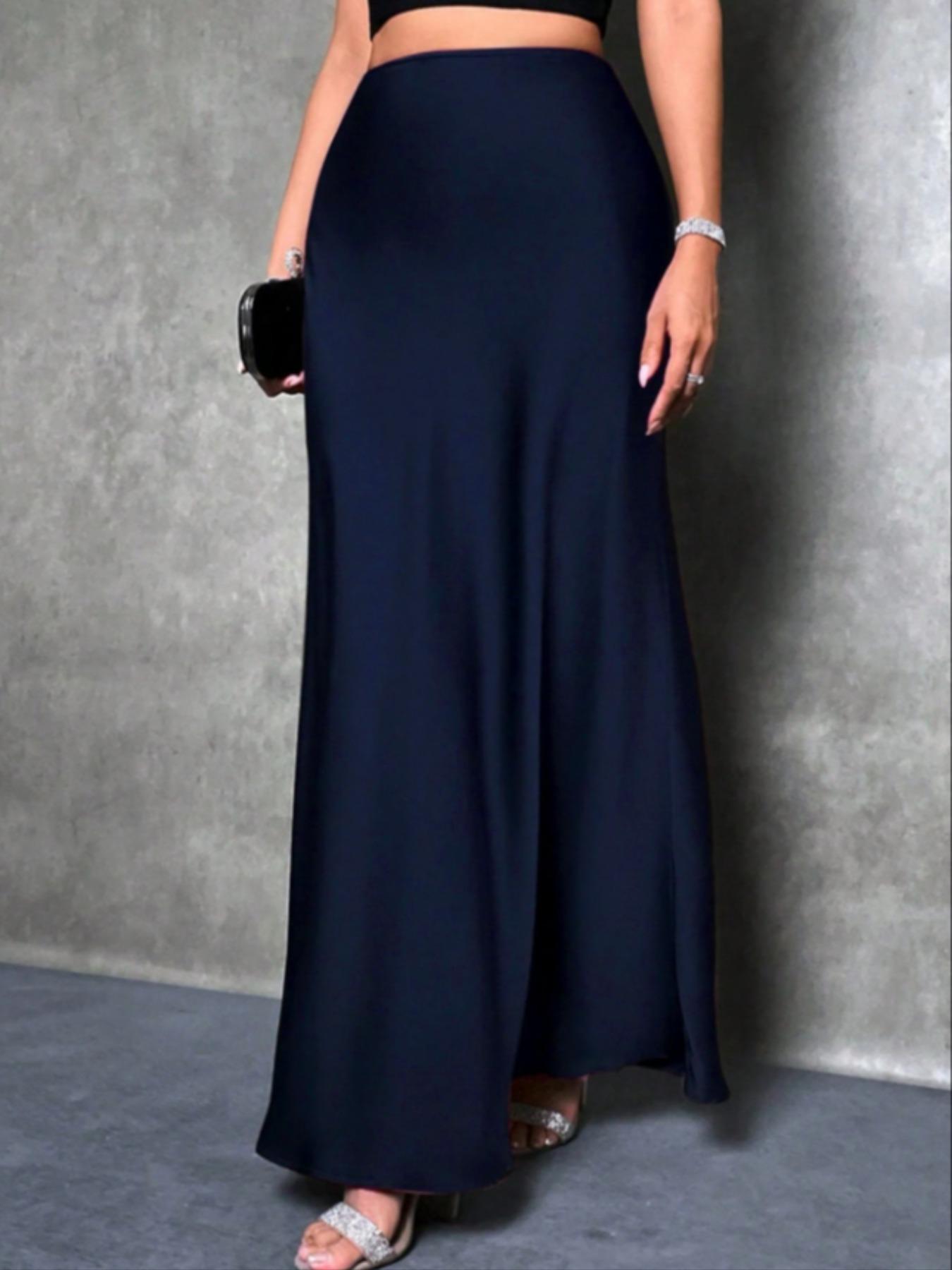 Elegant Women's Satin Woven Midi Skirt, Versatile High Waist Fitted A-Line Dress, Perfect for Parties & Daily Wear, Stylish Ladies' Fashion