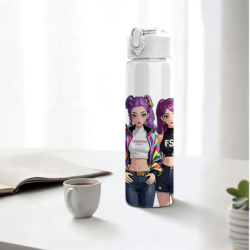 1pc Korean Pop Music Anime Plastic Water Cup with Leakproof Lid & Straw, Tumbler with Lid, Pop Design - 750ml/25oz Large Capacity Durable Plastic Cup for Gym, Travel, Office - Ideal Gift For Birthdays, Gym Hydration, Musicthemed Drinkware