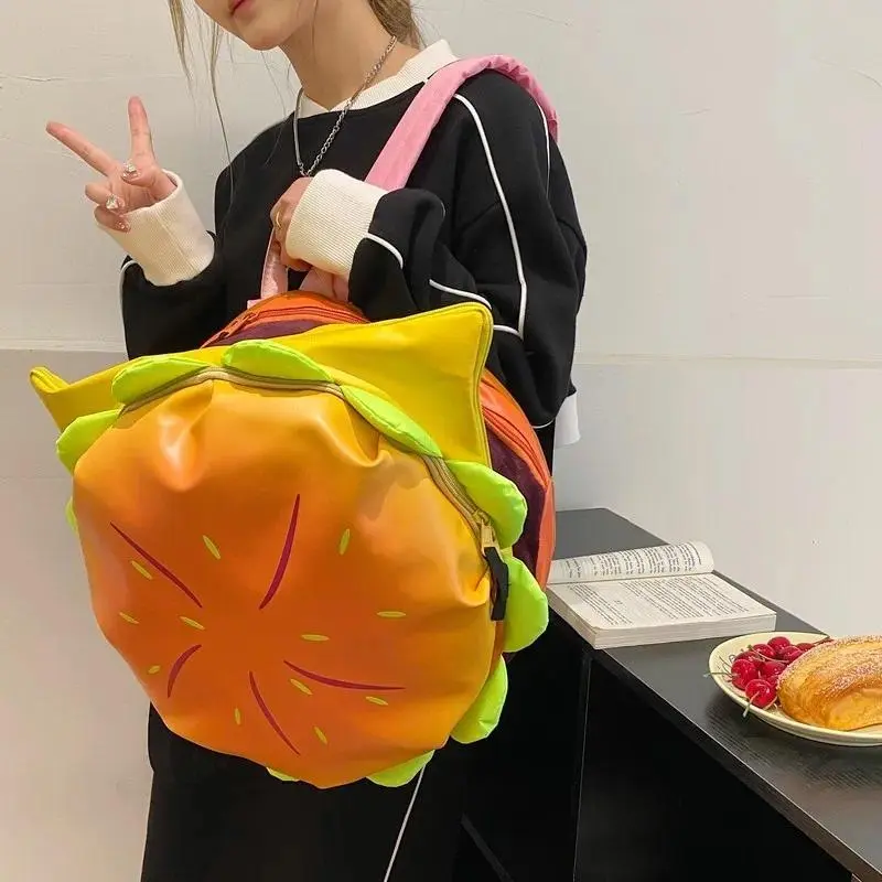 Cartoon Hamburger Backpack Gothic Cheeseburger School Bags High Capacity Korean Fashion Portable Backpacks Stylish Outdoor Bag
