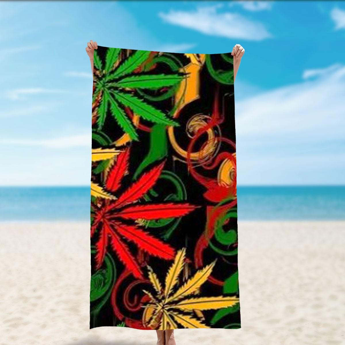 Rasta Leaf Pattern Beach Towel, Personalized Trendy Quick-Dry Bath Towel, Stylish and Comfortable Beach Accessory