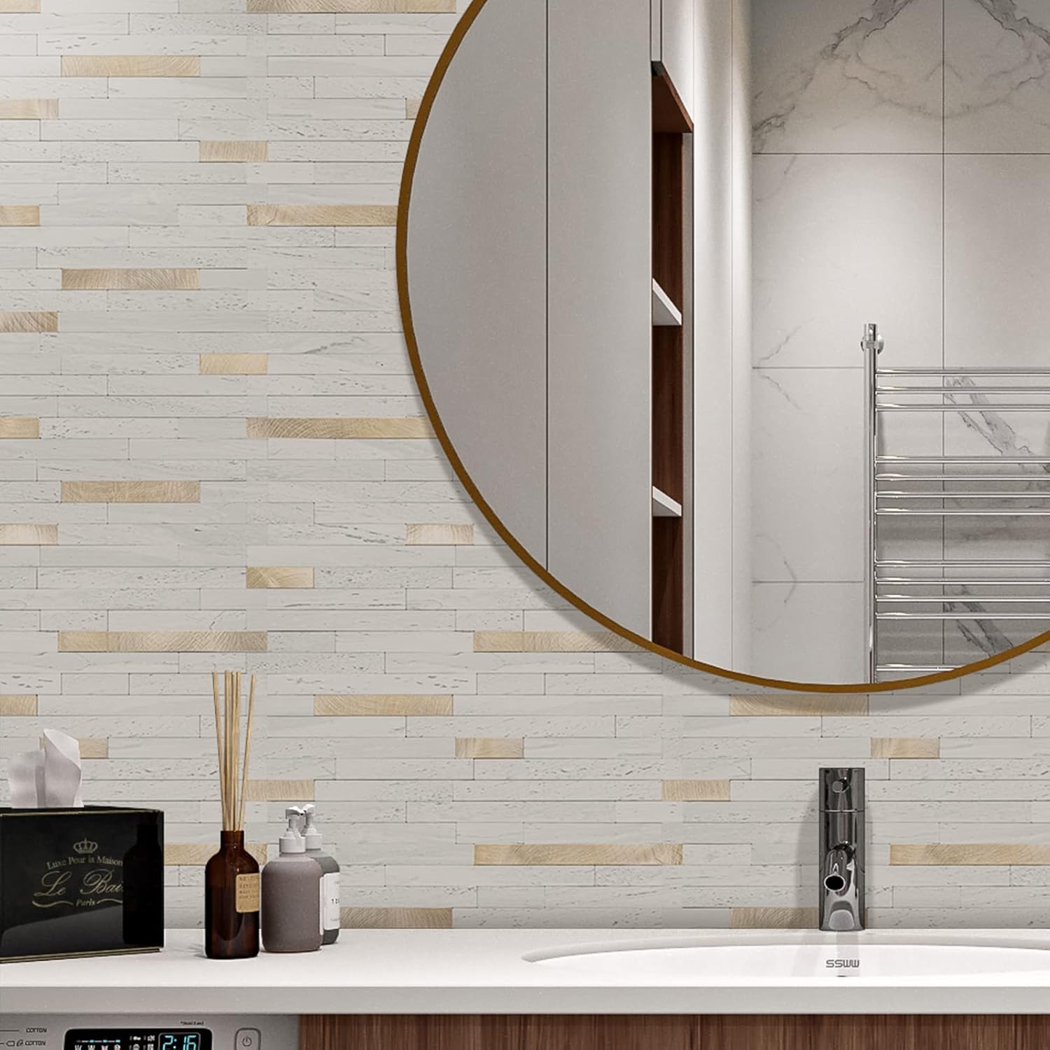 STICKGOO 20Pcs Peel and Stick Backsplash Tile, Stick on Backsplash for Kitchen/Bathroom, Self Adhesive Wall Tiles Diy Decorative Home Decor - White Marble Pattern Wallpaper