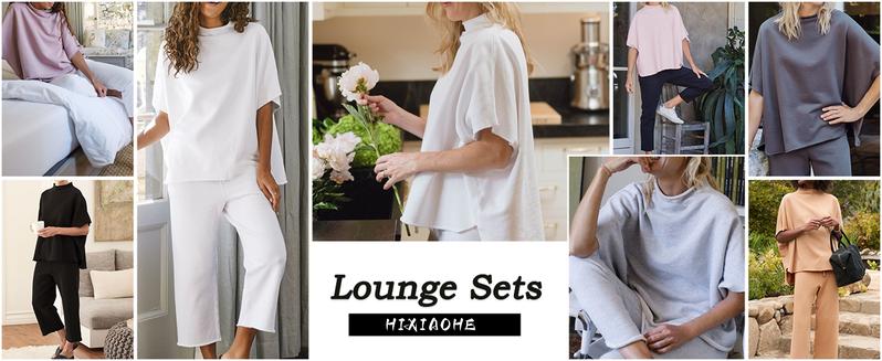 Women's 2 Piece Outfits Lounge Set 3/4 Batwing Sleeve Capelet Crew Neck Pullover Tops Wide Leg Pants Travel Set TikTokShopBlackFriday