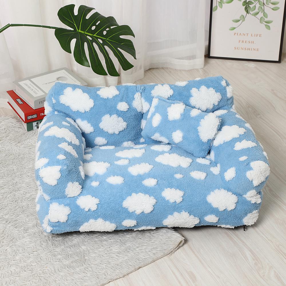 Blue Sky Cloud Pet Sofa Bed, Detachable Washable,, Warm Cat Dog House for Autumn Winter, Comfortable Sleeping Space, Shaped Beds