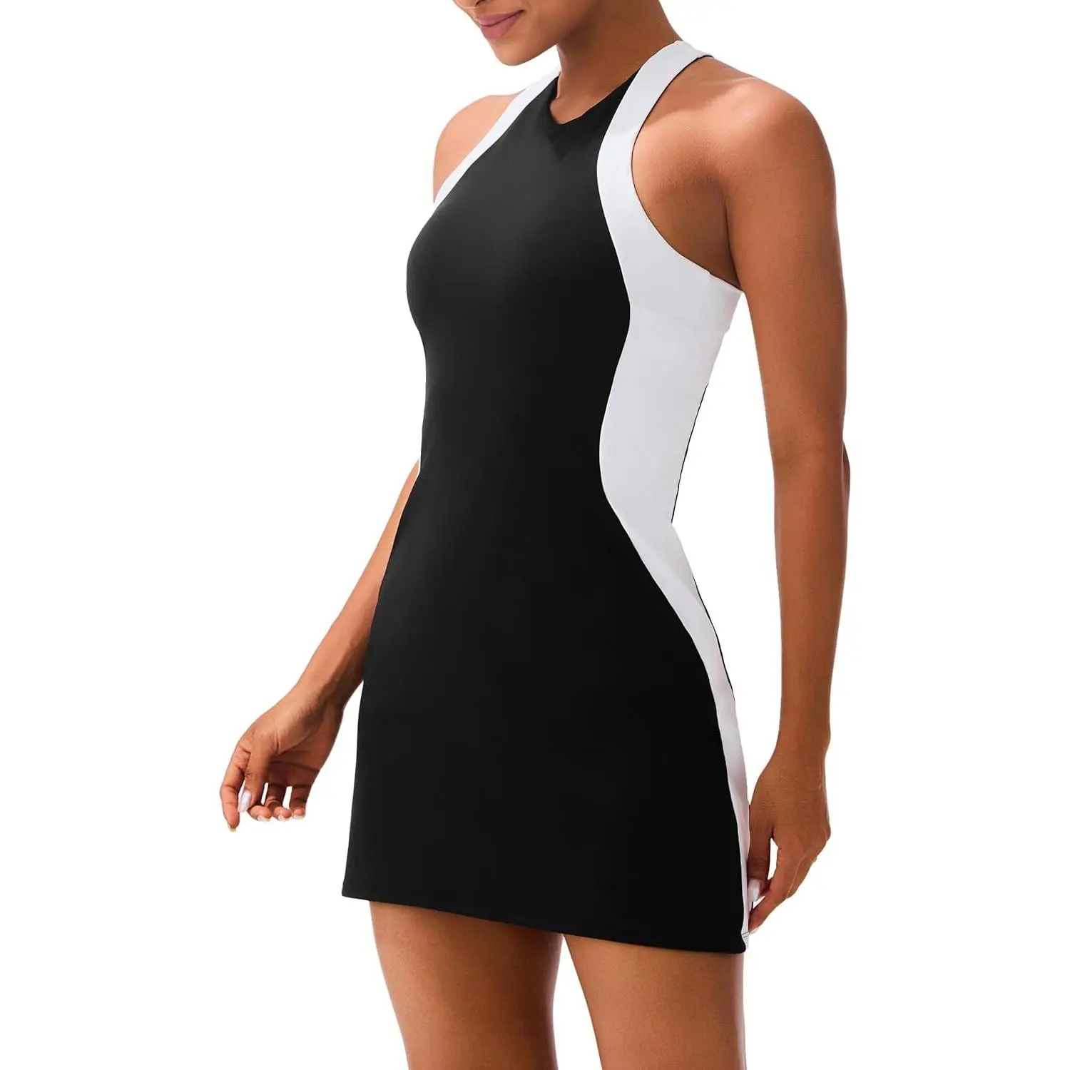 Women's Athletic Sports Wear Tennis Golf Dress - Spring Summer Mini-Length, Polyester Cotton Fabric, Built-in Bra, Separate Shorts, 2-Tone Look