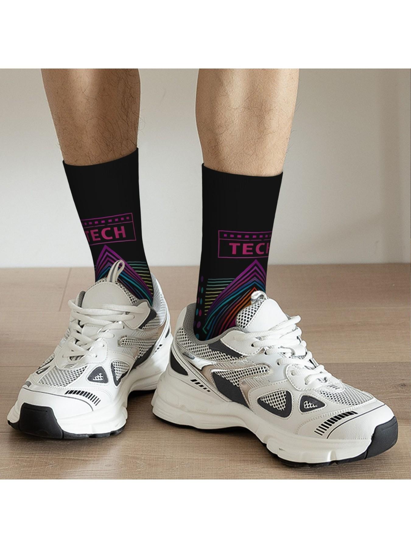 1 Pair Stylish Abstract Design Men's compression Socks Harajuku Pattern Printed Funny Novelty Happy Crew Sock Breathable Compression Socks