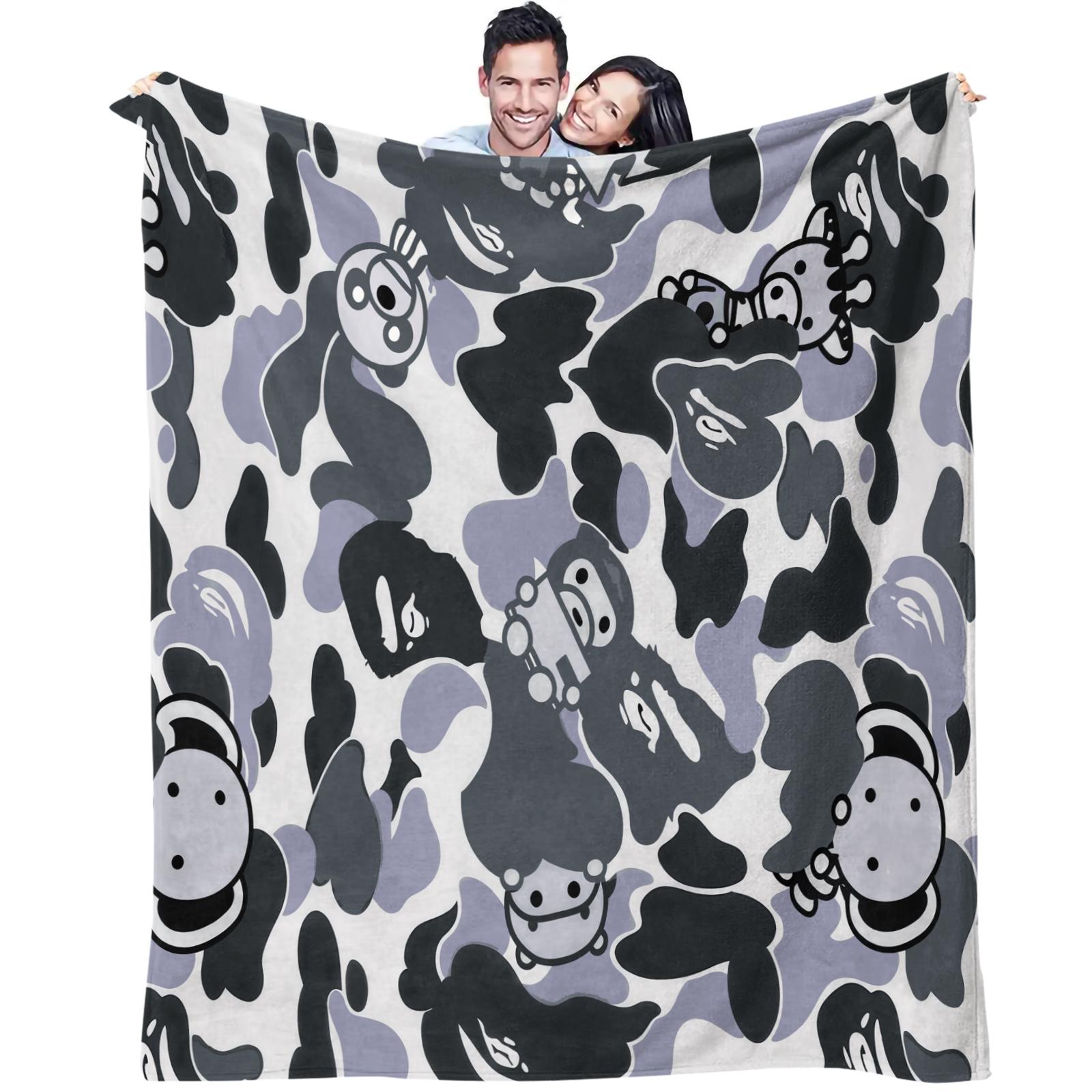 Cartoon Camo Anime Flannel Blanket, Multi-use for Car, Home & Library, Soft Lightweight and Machine Washable, Trendy Gift for Housewarming, Christmas & Birthday