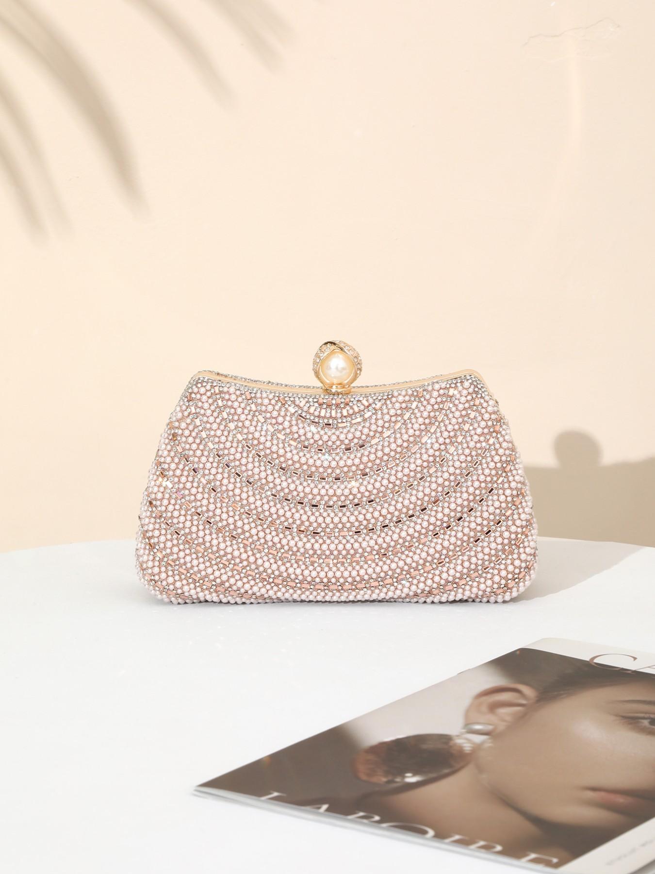 Elegant Pearl Rhinestone Handbag, Evening Party Wedding Bag, Sparkling Chain Design, Luxury Women's Clutch, Perfect for Special Occasions