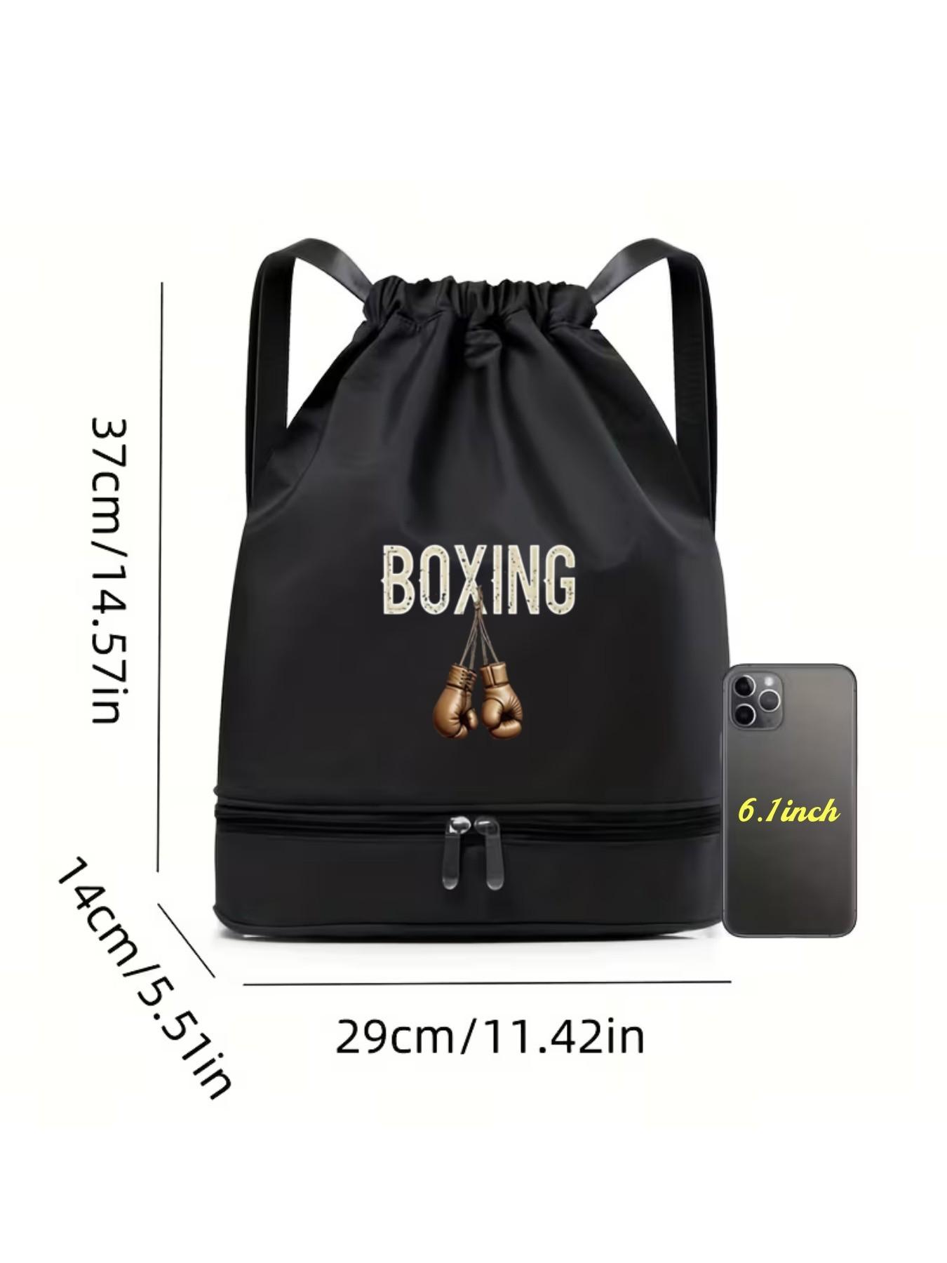 Boxing Glove Letter Print Backpack, Fashionable Simple Versatile Bag, Drawstring Closure, Adjustable Straps, Independent Compartment, All-Season Use