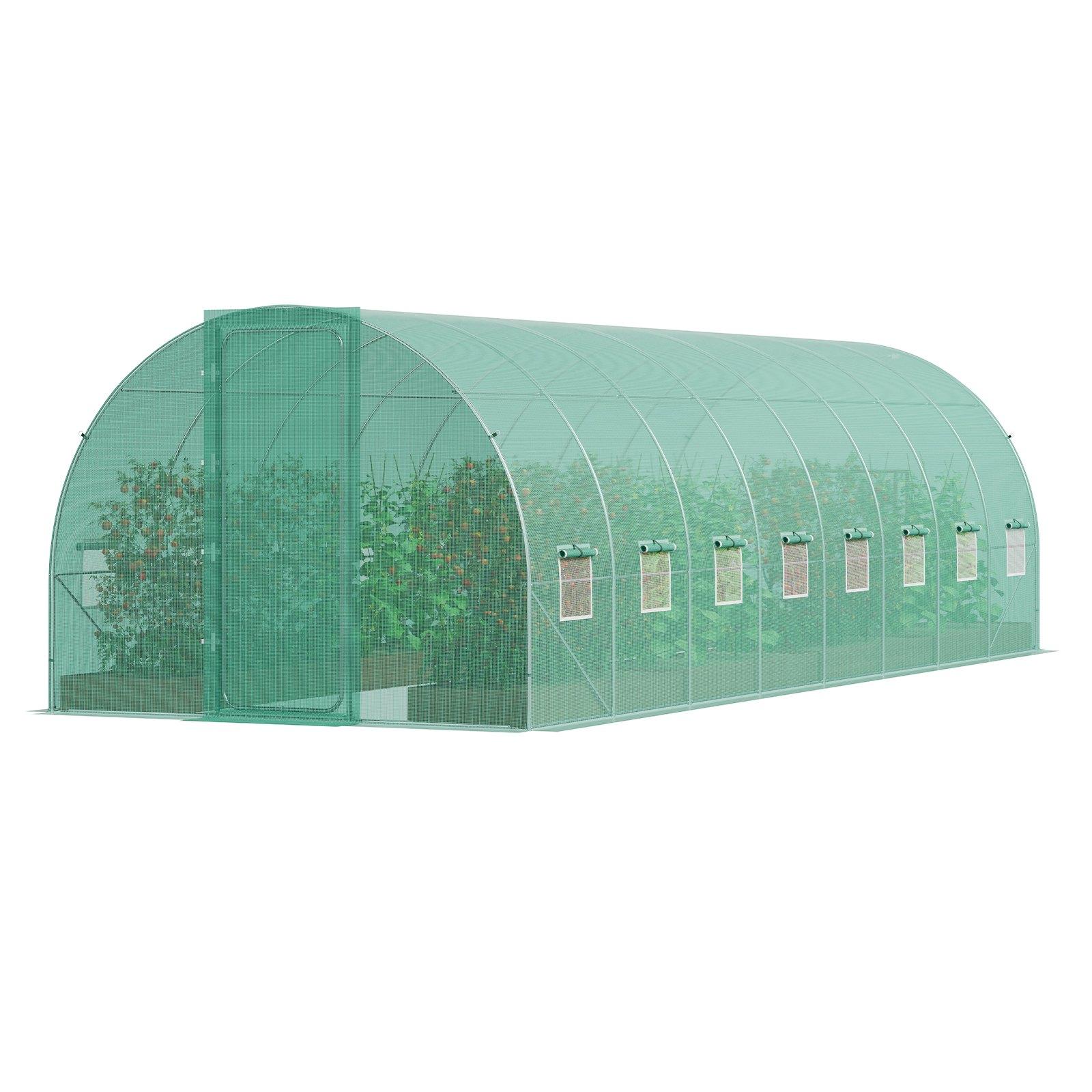 VEVOR Walk-in Tunnel Greenhouse, 27.4x9.5x7.4 ft Hoop House Greenhouse Tunnel, Plant Hot House with Galvanized Steel Frame, Green PE Cover, Swing Door and 16 Roll-up Windows for Outdoor