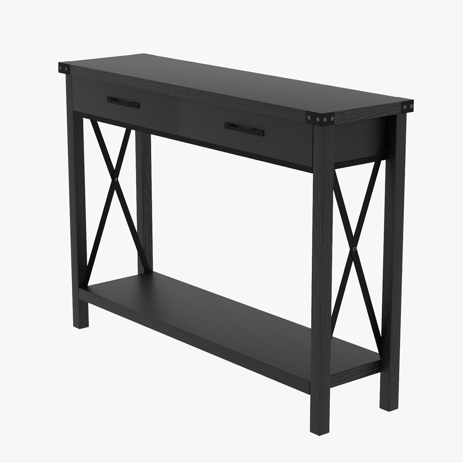 31" Industrial Console Table with Drawers and Open Shelf, 2-Tier Narrow Sofa Table for Entryway, Hallway, or Behind Couch, Rustic Grey Foyer Table for Living Room Storage