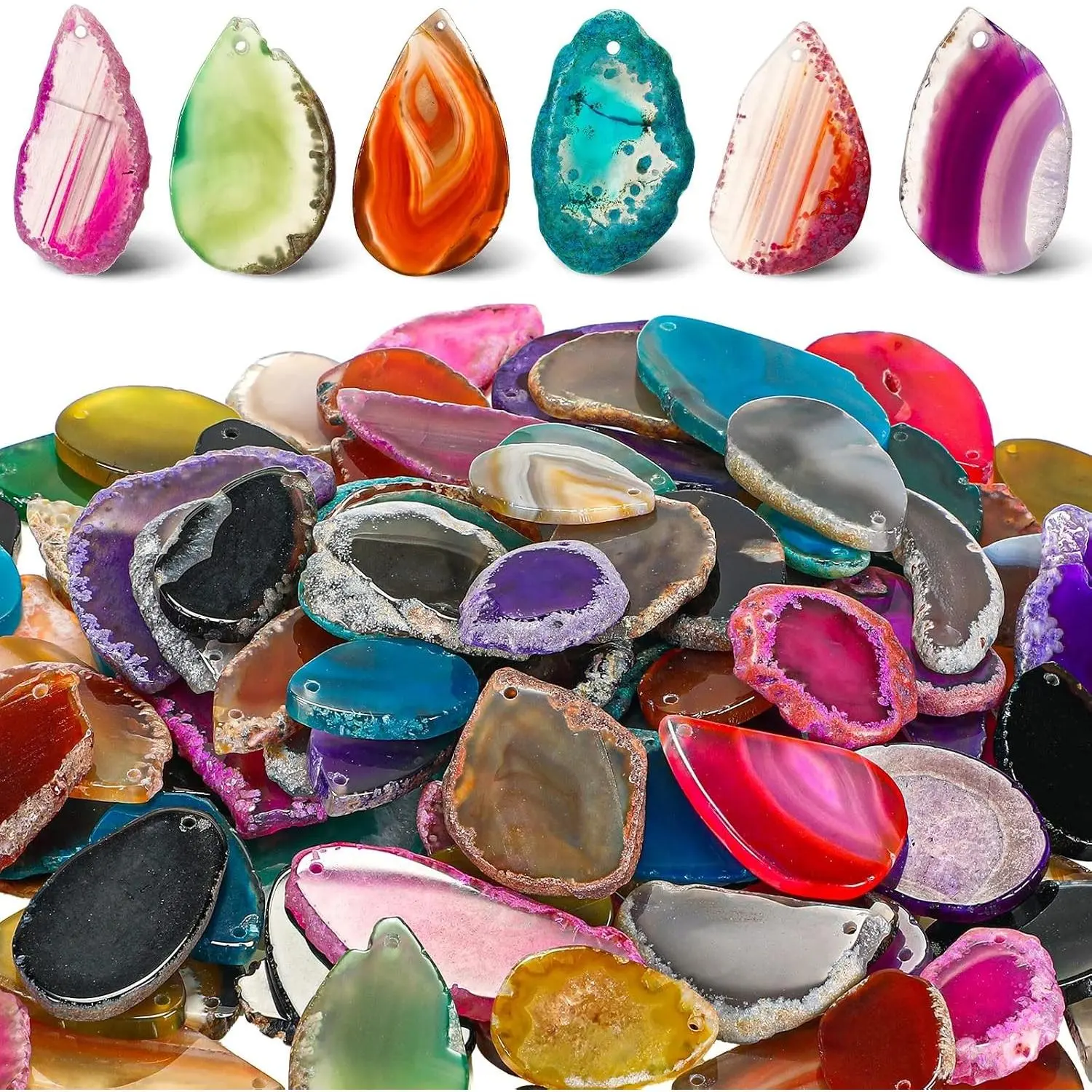 100 Pieces Geode Agate Slice Crystals Bulk Polished Geodes Stones Light Table Slices Crystals Healing Irregular Agate Pendants Gemstones for DIY Jewelry Making Home Decor